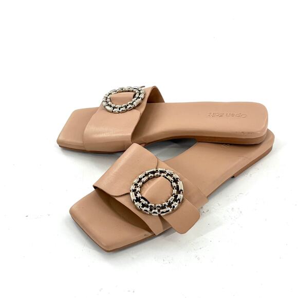 Open Edit Lely Sandals 5 NWOT Tan Slides Jewel Bridal Wedding Shower Grad - Picture 1 of 6